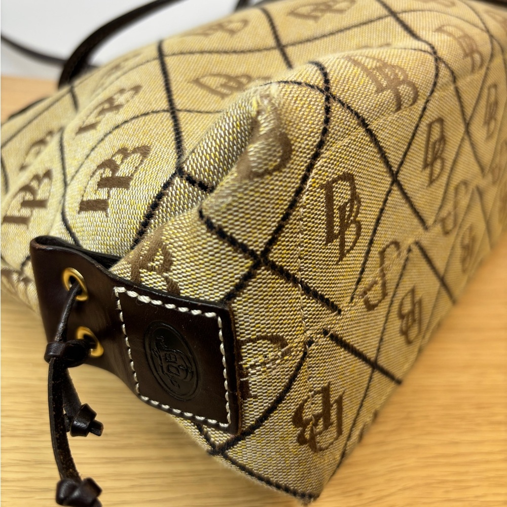 Dooney & Bourke Monogram Canvas Shoulder Bag Brown Leather Trim Tassel Beige - Picture 15 of 16